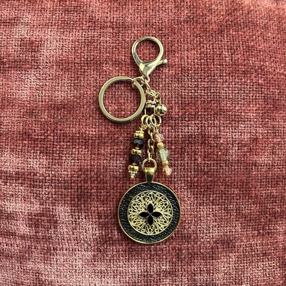 ELEGANT FILIGREE Bag Charm Brown Gold Tone - Picture 3 of 9